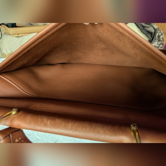 Vintage Old $ Coach Tan Leather Flap Twist Lock Briefcase Messenger Bag G8C-5266 - Picture 8 of 13